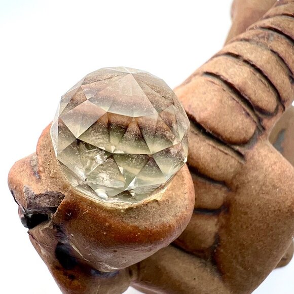 1986 Handmade Stoneware Dragon Sculpture With Crystal Ball - Picture 6 of 8